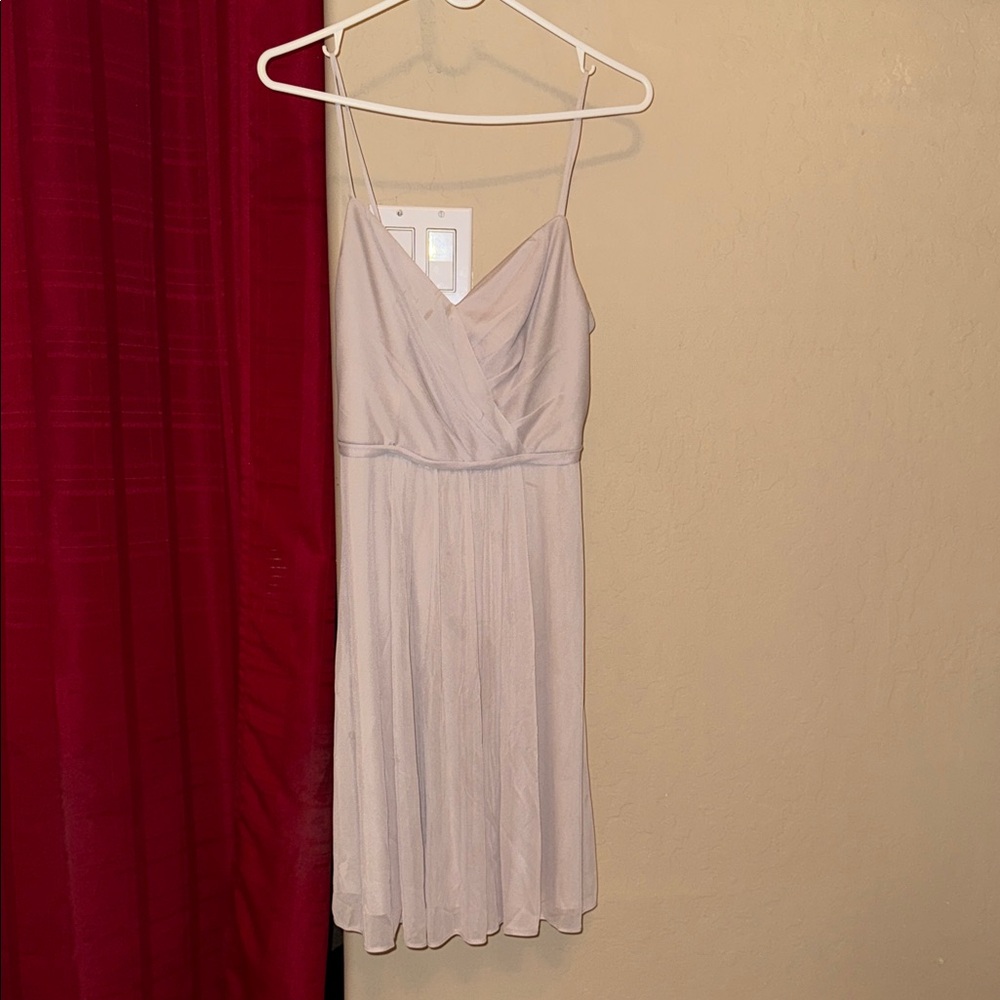 David's Bridal Cream Midi Dress with Spaghetti Straps